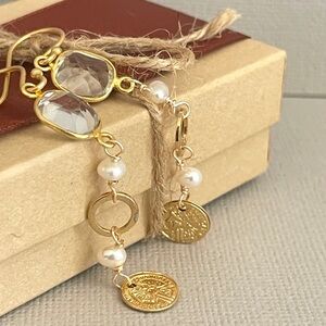 Handcrafted Quartz & Freshwater Pearl Gold-Plated Earrings – Pierced or Clipons